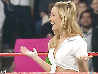 Stacy Keibler, a wrestling beauty, flaunts her lace panties in a seductive pose