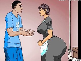 A mature Latina maid receives a vigorous pounding from a young black man